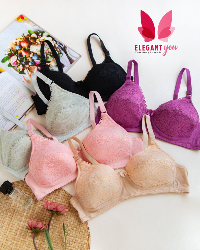 Elegant Flower Pattern Light Padded non Wired Bra*